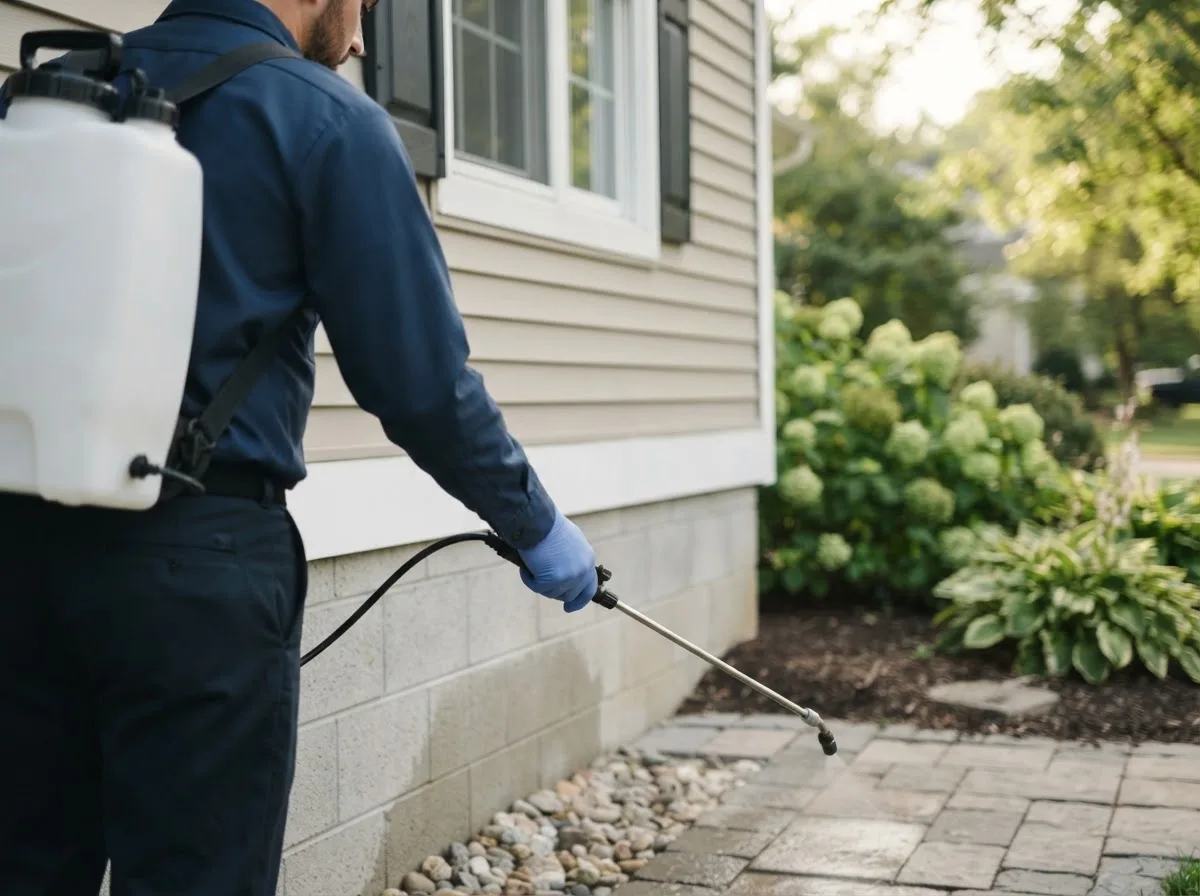 Pest control technician inspecting a home in Delco, NC